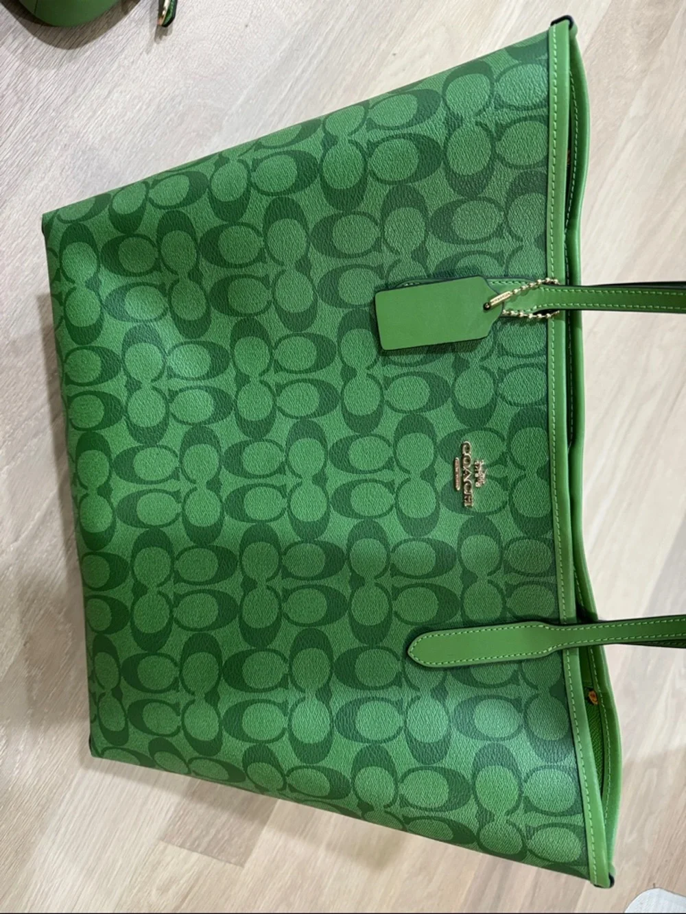 Coach Green Signature Tote with Floral Accent Wristlet - Picture 2 of 9